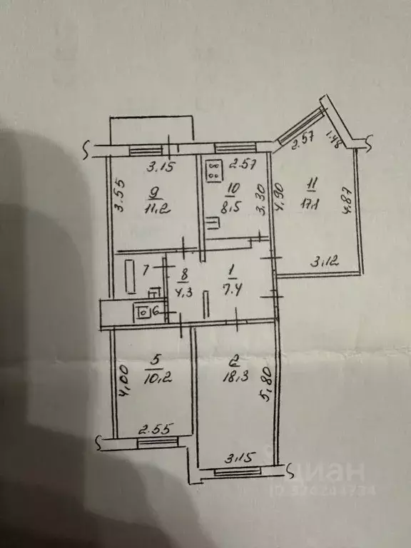 4-к кв. Липецкая область, Липецк просп. имени 60-летия СССР, 31 (81.0 ... - Фото 2