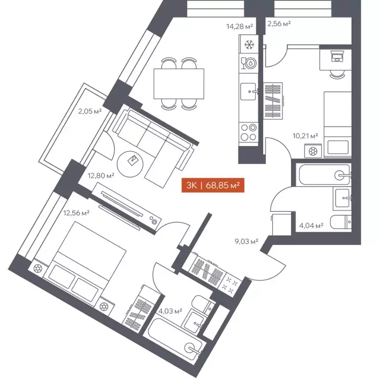 3-к кв. Томская область, Томск Красноармейская ул., 144 (68.85 м) - Фото 0