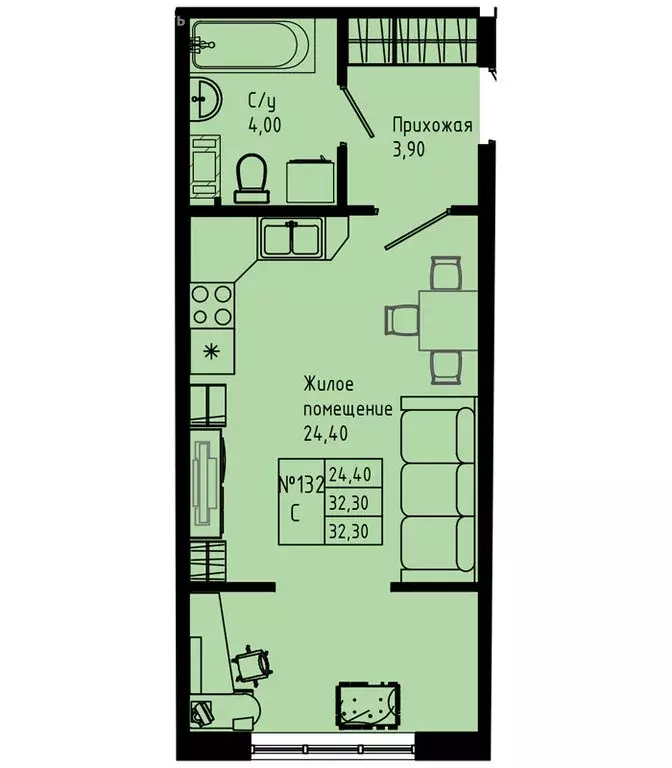 Квартира-студия: Коммунар, Железнодорожная улица, 41к2 (32.3 м) - Фото 1