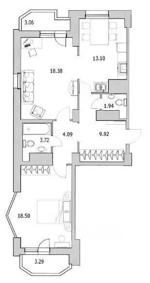 2-к кв. Санкт-Петербург ул. Кустодиева, 7к1 (77.1 м) - Фото 0