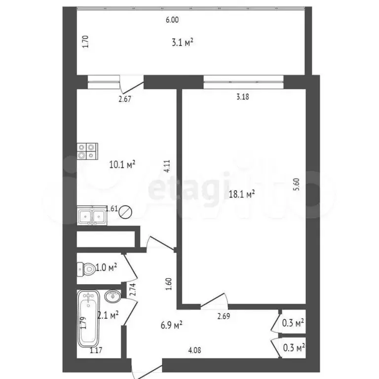 1-к. квартира, 47 м, 1/4 эт. - Фото 1