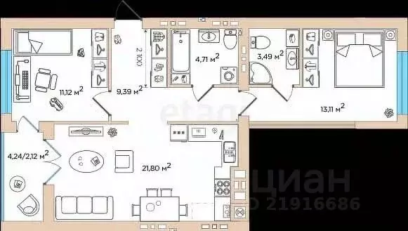 2-к кв. Калининградская область, Гурьевск ул. Байдукова, 4 (66.1 м) - Фото 2
