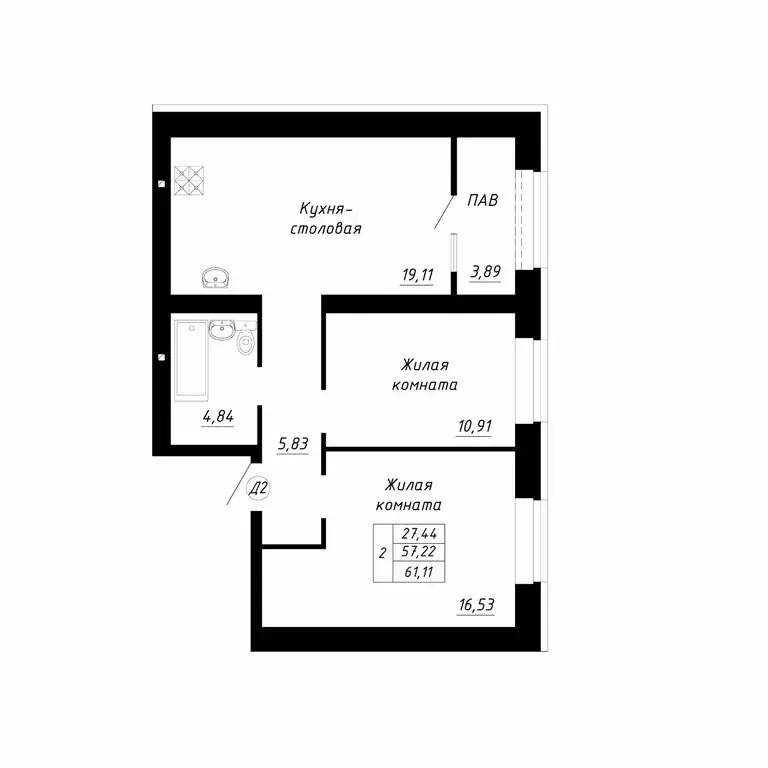 2-комнатная квартира: Стерлитамак, микрорайон Прибрежный (61.11 м) - Фото 1