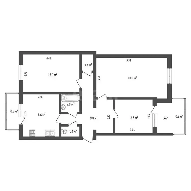 3-комнатная квартира: Саки, улица Гайнутдинова, 3б (67 м) - Фото 1