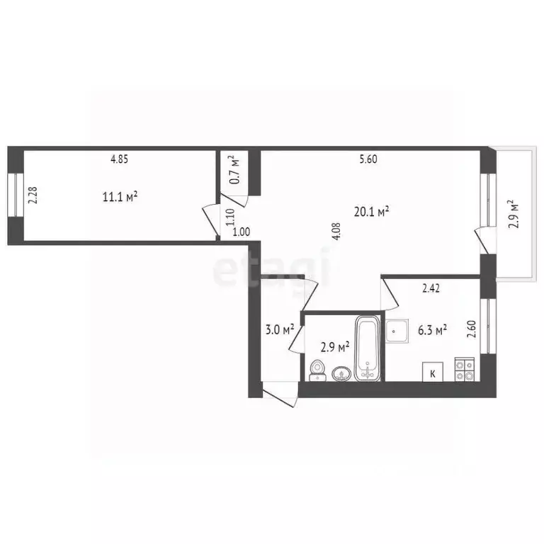 2-к кв. Ростовская область, Ростов-на-Дону просп. Ленина, 97 (44.0 м) - Фото 1