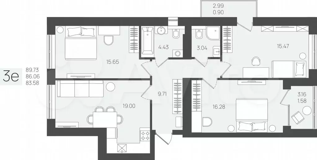 3-к. квартира, 85,2 м, 4/5 эт. - Фото 1