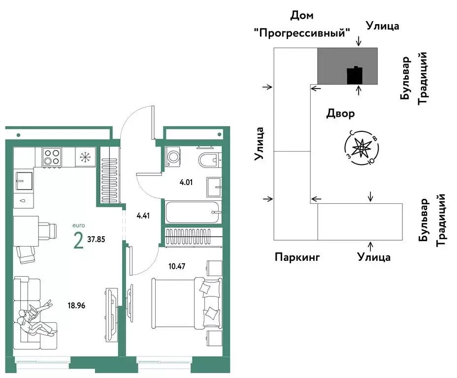 2-комнатная квартира: Тюмень, улица Восстания (37.85 м) - Фото 0