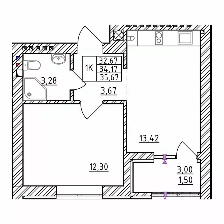 1-к кв. Калининградская область, Зеленоградск  (35.67 м) - Фото 1