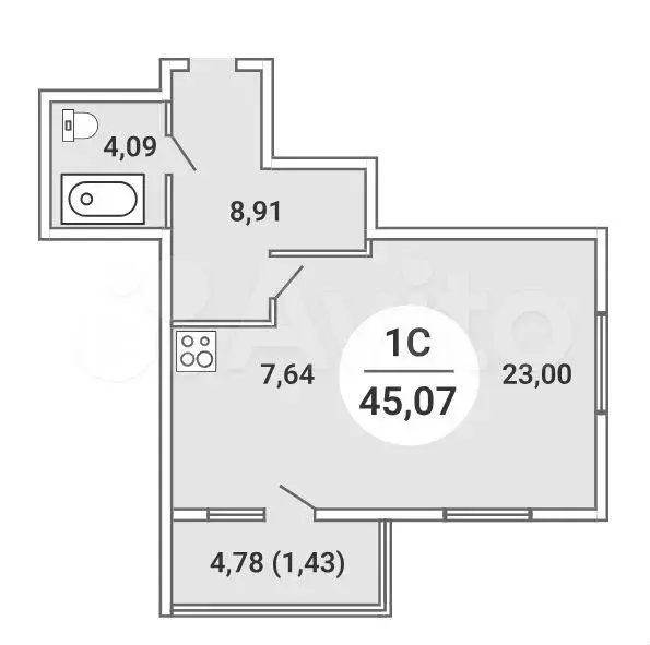 1-к. квартира, 45 м, 14/19 эт. - Фото 0