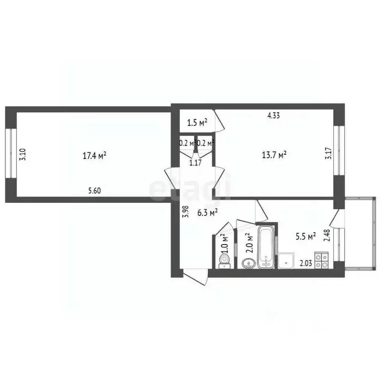 2-к кв. Крым, Саки ул. Строительная (48.0 м) - Фото 2