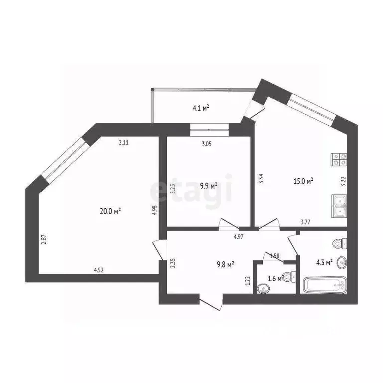 2-к кв. Тюменская область, Тюмень ул. Республики, 86к2 (60.6 м) - Фото 0