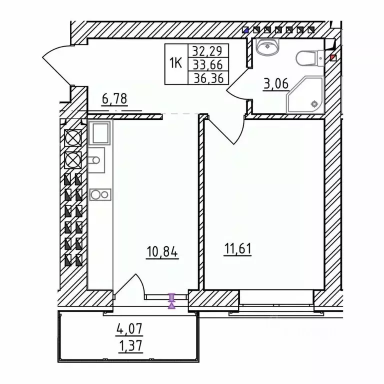 1-к кв. Калининградская область, Зеленоградск  (36.36 м) - Фото 1