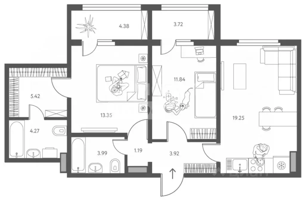 2-к кв. Липецкая область, Липецк Инстеп. Перова жилой комплекс (67.28 ... - Фото 2