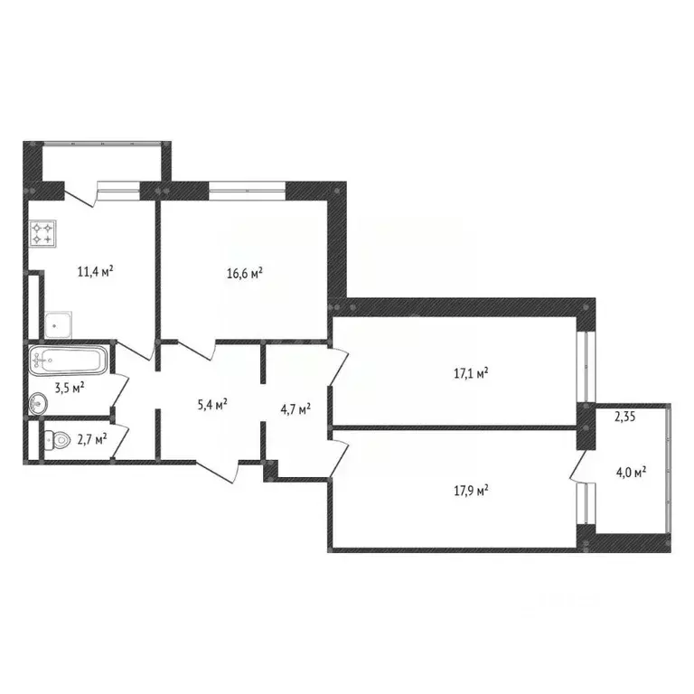 3-к кв. Башкортостан, Уфа ул. Валерия Лесунова, 4А (85.8 м) - Фото 1