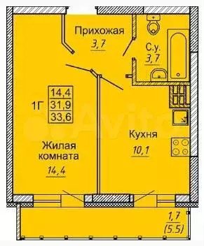 1-к. квартира, 37,4 м, 1/24 эт. - Фото 1