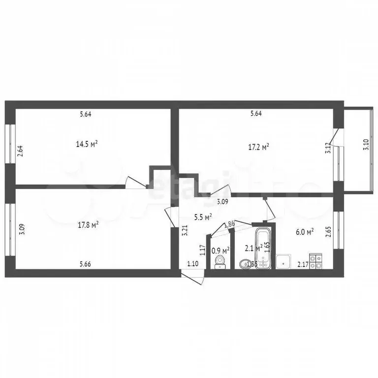 3-к. квартира, 64 м, 5/5 эт. - Фото 0