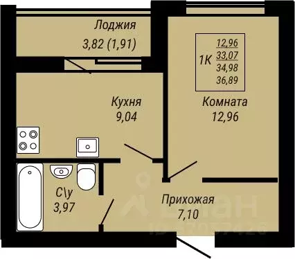1-к кв. Ивановская область, Иваново Юбилейный жилой комплекс (36.89 м) - Фото 0