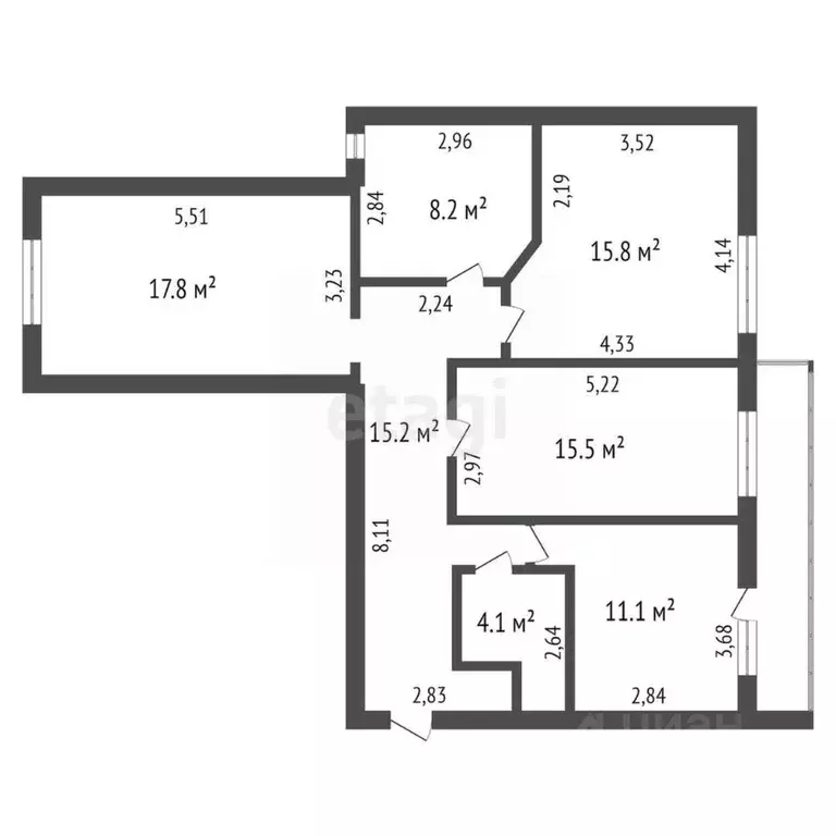 3-к кв. Амурская область, Благовещенск ул. Лазо, 55/1 (90.0 м) - Фото 2