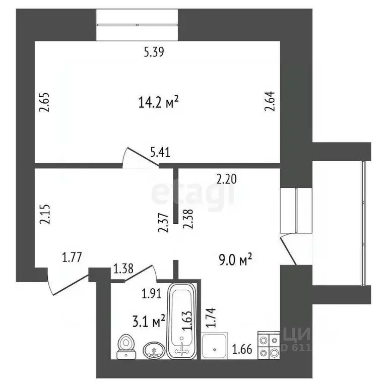1-к кв. Мордовия, Рузаевка Школьный бул., 4В (32.6 м) - Фото 1