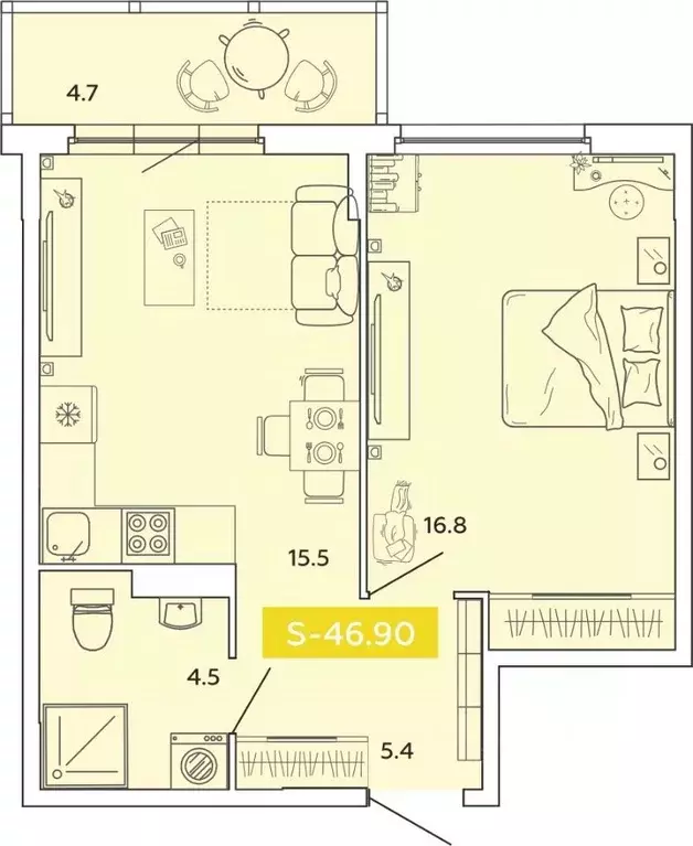 1-к кв. Ивановская область, Иваново Базисная ул. (46.9 м) - Фото 1