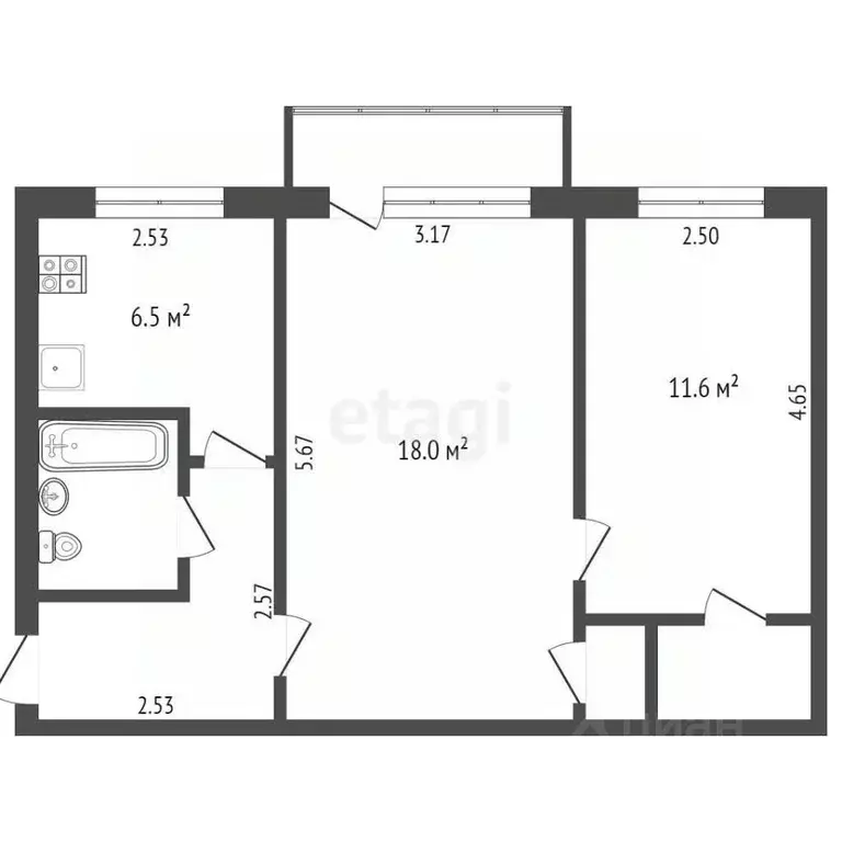 2-к кв. Новгородская область, Великий Новгород ул. Химиков, 9 (46.1 м) - Фото 1