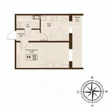 1-к кв. Челябинская область, Челябинский городской округ, пос. ... - Фото 1