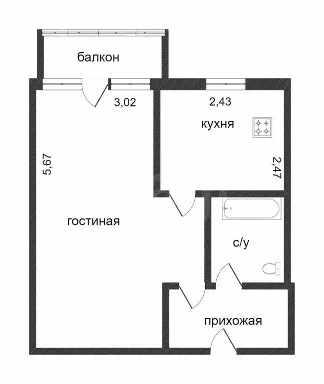 1-комнатная квартира: Тюмень, Рижская улица, 70 (32.7 м) - Фото 1