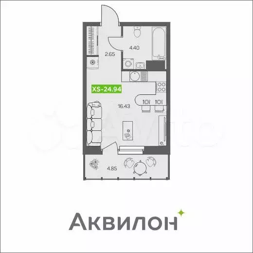 Квартира-студия, 24,9 м, 8/8 эт. - Фото 1