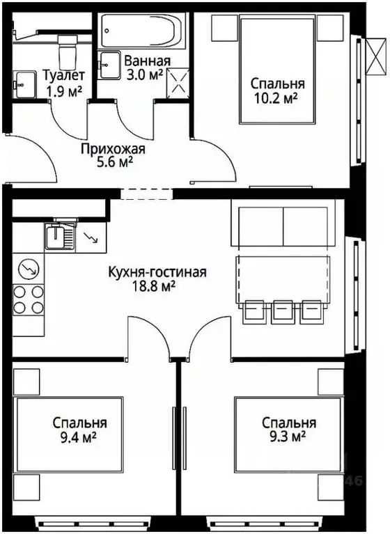 3-к кв. Московская область, Ленинский городской округ, д. Сапроново, ... - Фото 1