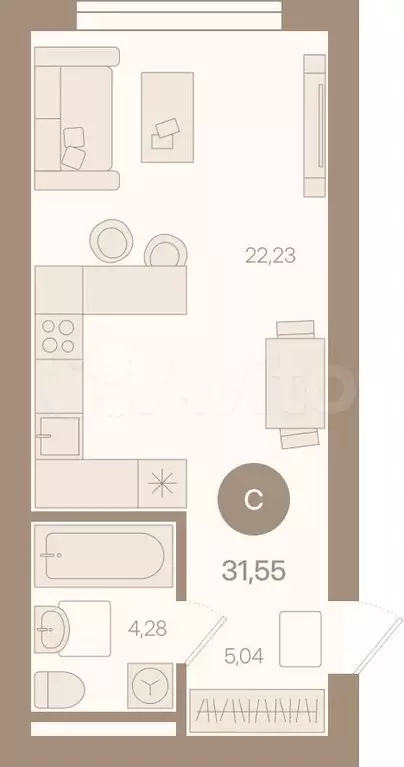 Квартира-студия, 31,6 м, 4/8 эт. - Фото 0