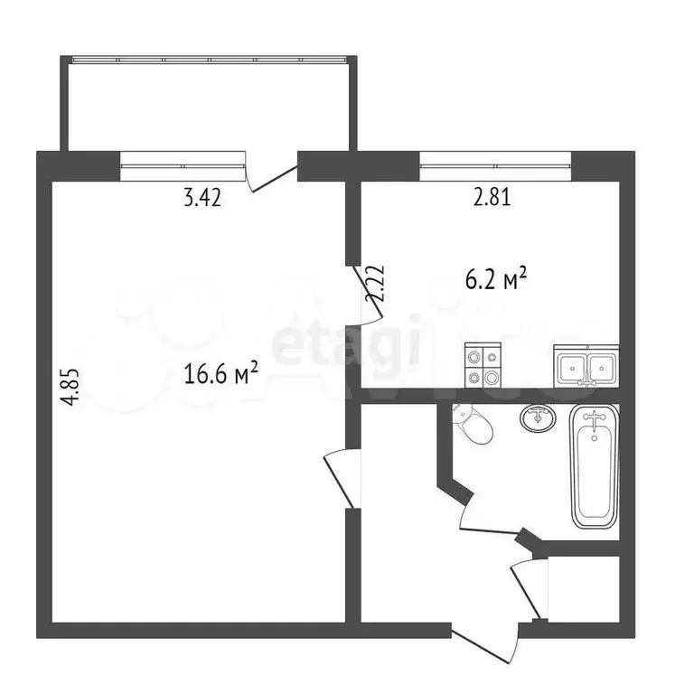 1-к. квартира, 29,7 м, 4/5 эт. - Фото 0