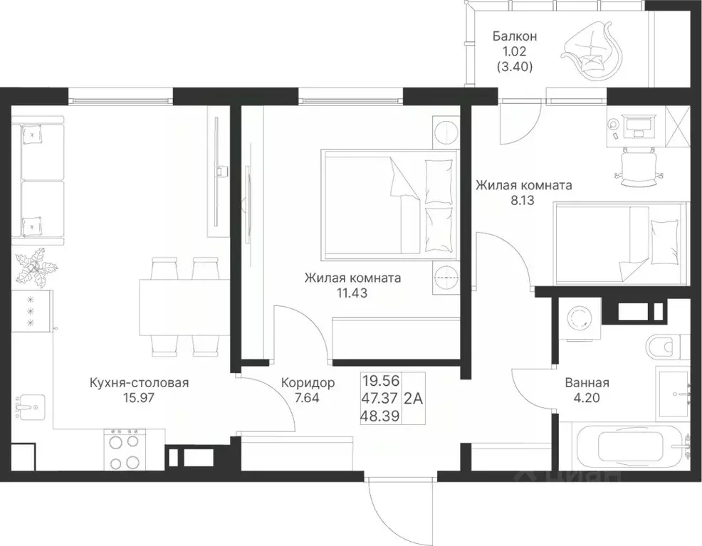 2-к кв. Татарстан, Лаишевский район, Столбищенское с/пос, с. Усады  ... - Фото 1
