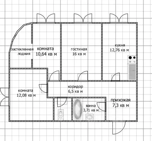 3-к кв. Башкортостан, Уфа Бакалинская ул., 33/1 (69.0 м) - Фото 2