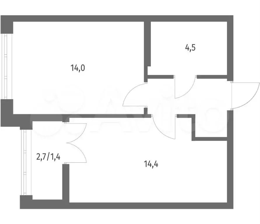 1-к. квартира, 38,5 м, 4/9 эт. - Фото 1