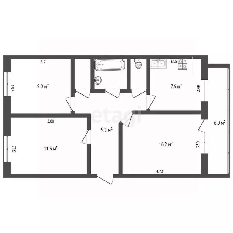 3-к кв. Саратовская область, Балашов ул. Орджоникидзе, 1 (57.0 м) - Фото 2