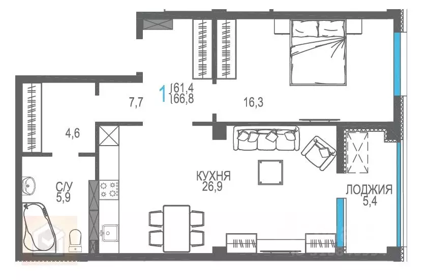 1-к кв. Севастополь ул. Токарева, 18 (66.8 м) - Фото 1