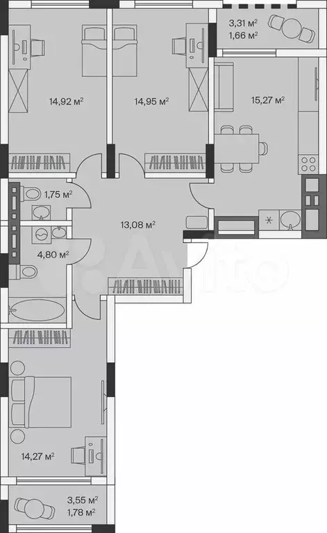 3-к. квартира, 82,5 м, 7/7 эт. - Фото 1