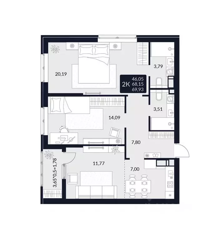 2-к кв. Адыгея, Майкоп Лесная ул. (69.93 м) - Фото 1