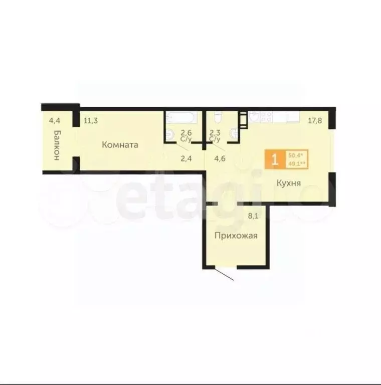 1-к кв. Курганская область, Курган Заозерный жилрайон, 3-й мкр, 9Г ... - Фото 2