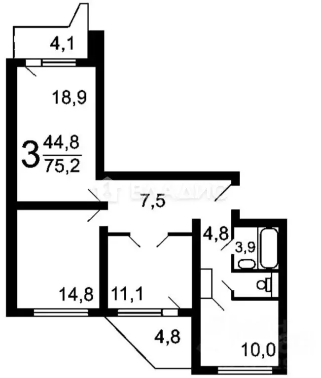 3-к кв. Москва Белореченская ул., 30 (77.0 м) - Фото 1