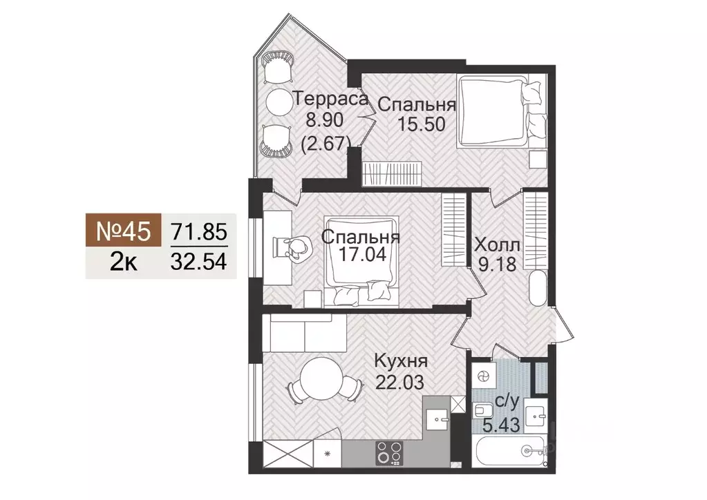 2-к кв. Калининградская область, Гурьевск  (71.85 м) - Фото 0