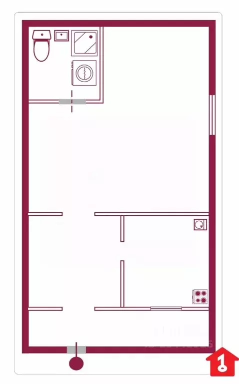Студия Омская область, Омск ул. 9-я Самарская, 8 (30.0 м) - Фото 2
