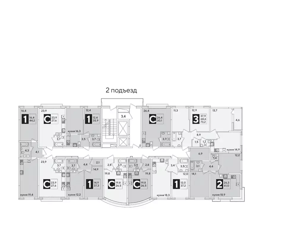1-к кв. Краснодарский край, Краснодар Самолет-6 жилой комплекс (44.2 ... - Фото 2