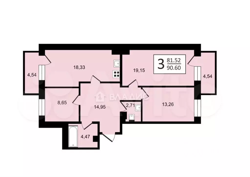 3-к кв. Иркутская область, Иркутск Байкальская ул., 418 (90.3 м) - Фото 1