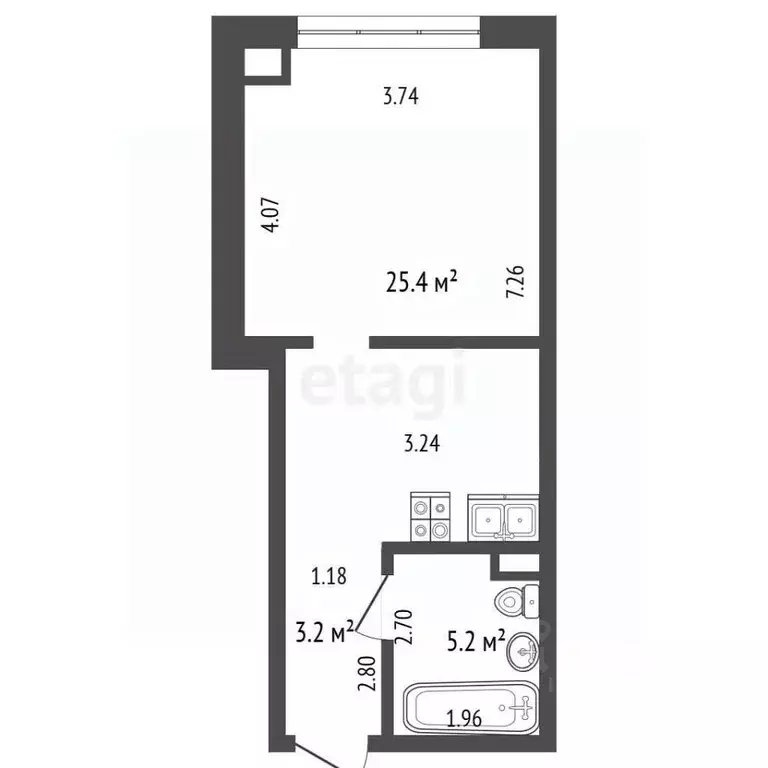 Студия Ямало-Ненецкий АО, Новый Уренгой Строителей мкр, 7/2 (33.8 м) - Фото 1