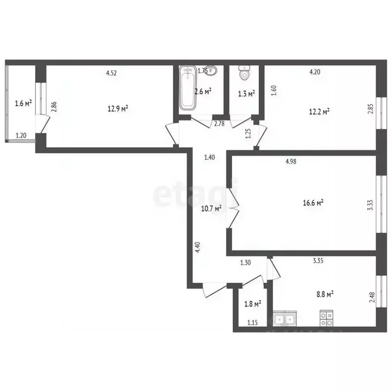 3-к кв. Башкортостан, Стерлитамак ул. Имая Насыри, 6 (68.5 м) - Фото 0