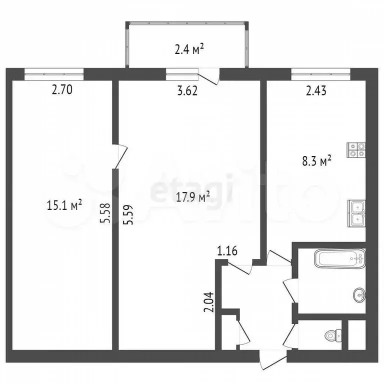 2-к. квартира, 48 м, 7/8 эт. - Фото 0