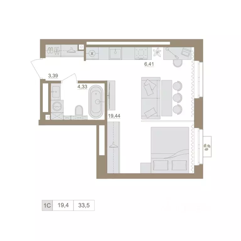 1-к кв. Башкортостан, Уфа бул. Яркий (33.57 м) - Фото 1