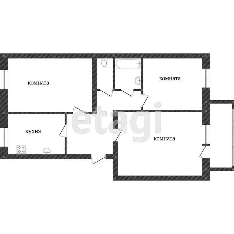 3-комнатная квартира: Ялуторовск, улица Новикова, 28 (53 м) - Фото 1