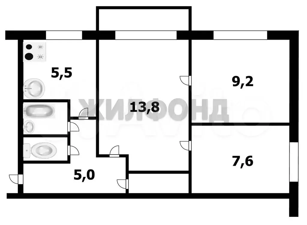 3-к. квартира, 46,2 м, 2/5 эт. - Фото 0